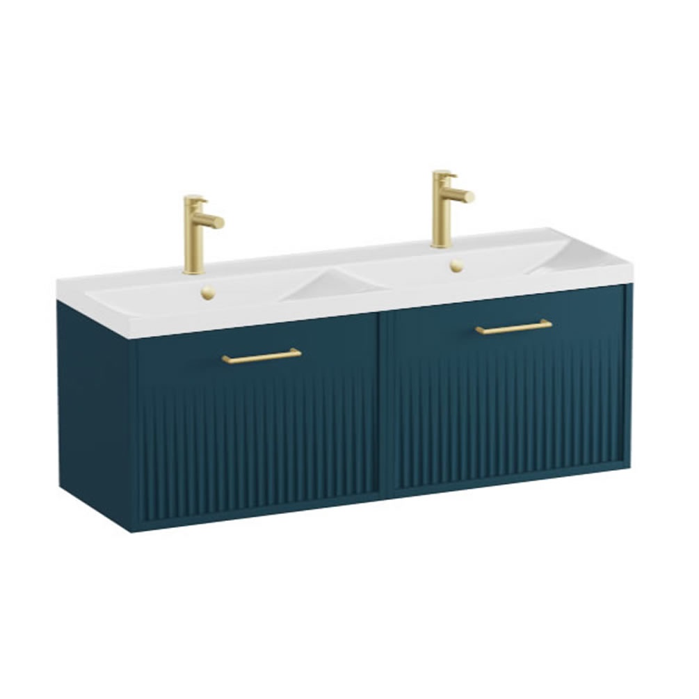 Vado Safari Fluted 1200mm Atlantic Blue Wall Hung Vanity Unit & Gloss White Basin
